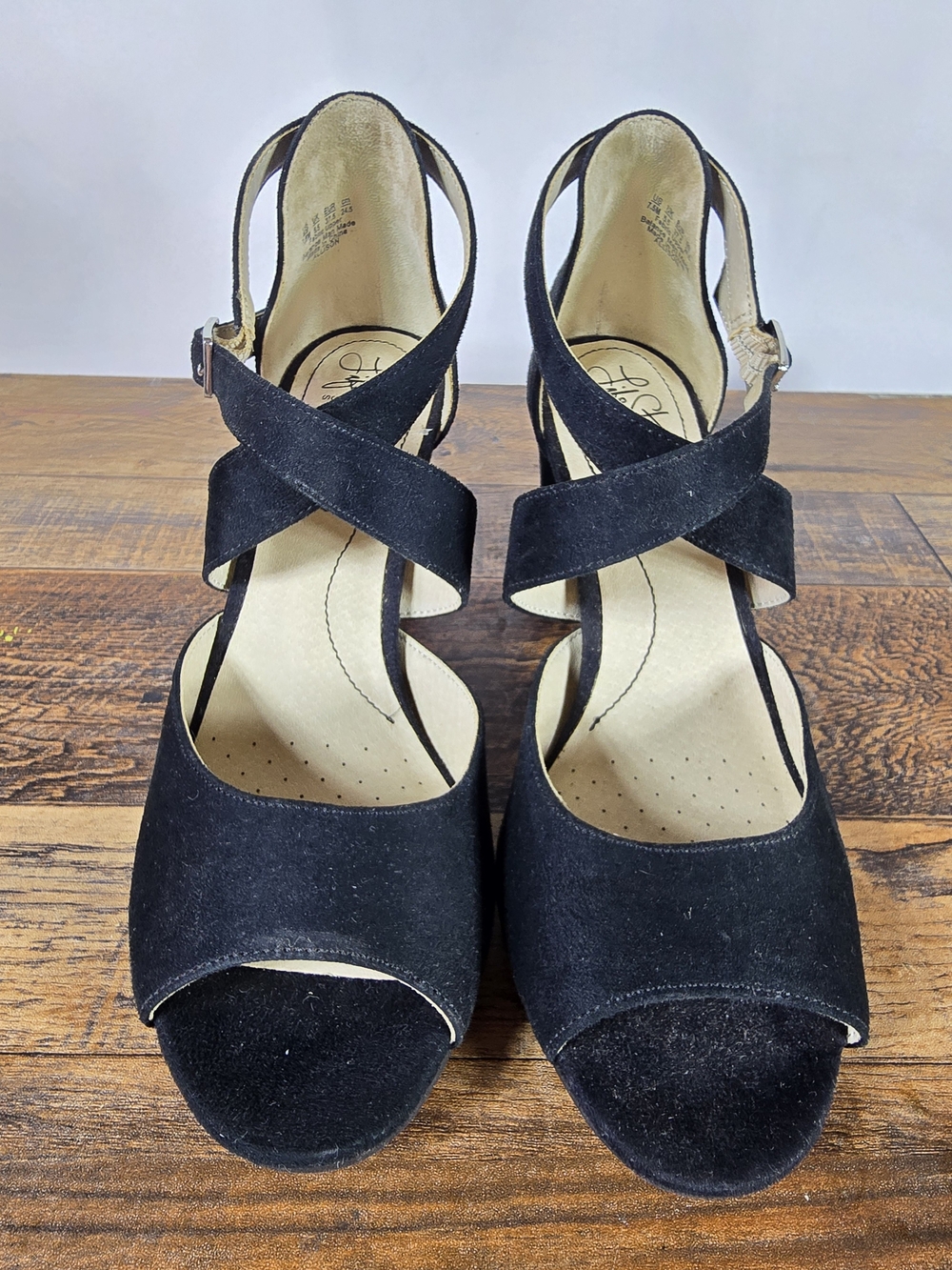 LifeStride Stylish Black Suede Peep Toe Heels Women Size 7.5